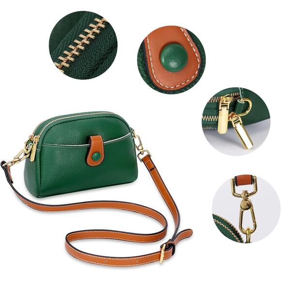 NEW Green Mini Crossbody Bag w/ Brown Accent Leather Small Purse Satchel - Picture 5 of 6